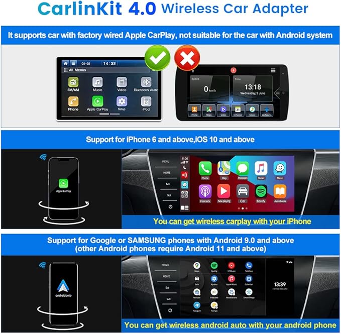 CarlinKit 4.0 CarPlay Wireless Adapter,Android Auto Wireless Dongle for OEM Wired CarPlay Cars,2026 OTA Upgrade-2 in 1,5Ghz WiFi Seamless Auto-Connect,Two Line, CPC200-CP2A for iPhone 6+/Android 11+