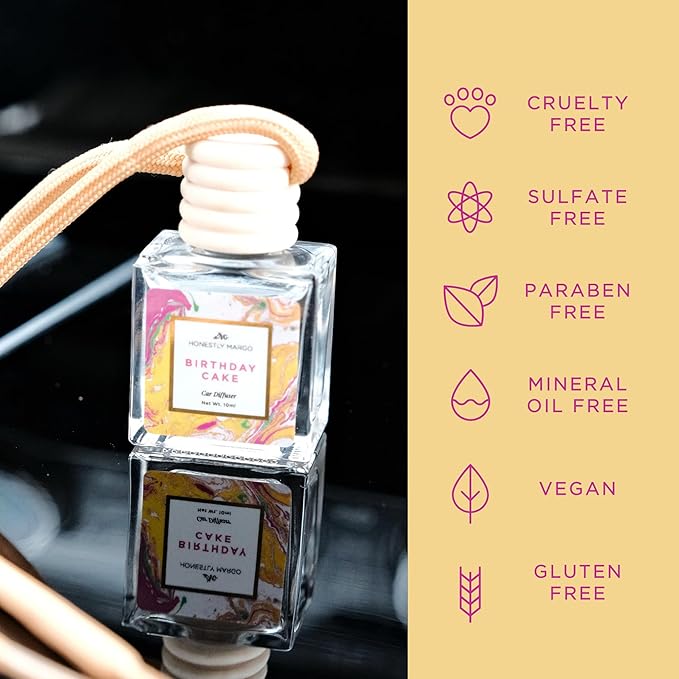 Honestly Margo Birthday Cake Car Diffuser Air Freshener (0.34 Fl Oz, Pack of 1) – Stylish Scent Diffuser with Perfume – Must-Have Essentials for Women, Car Fresheners Long Lasting for a Fresh Drive