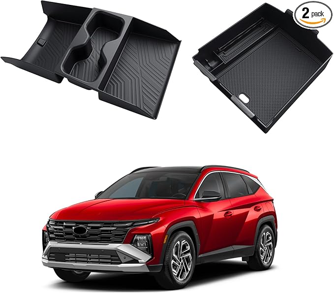 2026 Tucson Center Console Organizer - 2 Pcs Center Console Organizer + Lower Console Storage Tray For 2025-2026 Hyundai Tucson(Limited)/Tucson Hybrid - ONLY Fit 2025 2026 Tucson With Electronic Shift