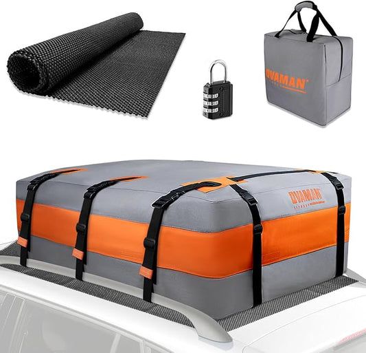 Car Rooftop Cargo Carrier Bag – 23 Cubic Feet Waterproof Heavy Duty 900D Roof Bag for All Vehicles SUV with/Without Roof Rack, Car Storage Bag with Anti-Slip Mat, 6 Hooks & Luggage Lock