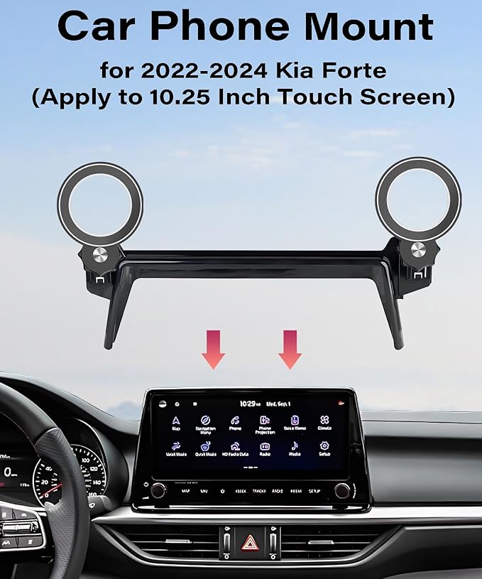 Car Phone Holder for Kia Forte 2022 2023 2024 Accessories Apply to 10.25 Inch Touch Screen Fixed Clip Magnetic Cell Phone Mount Hands-Free 360 Degree Rotation