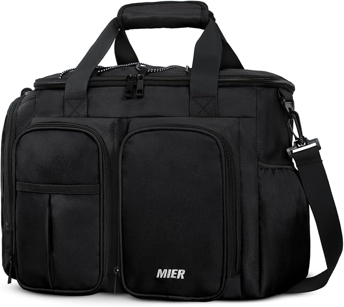 MIER Lunch Box for Men Heavy Duty Insulated Lunch Bag 20 Cans Large Leakproof Soft Cooler Bags with Multiple Pockets for Picnic Work Travel (Black)