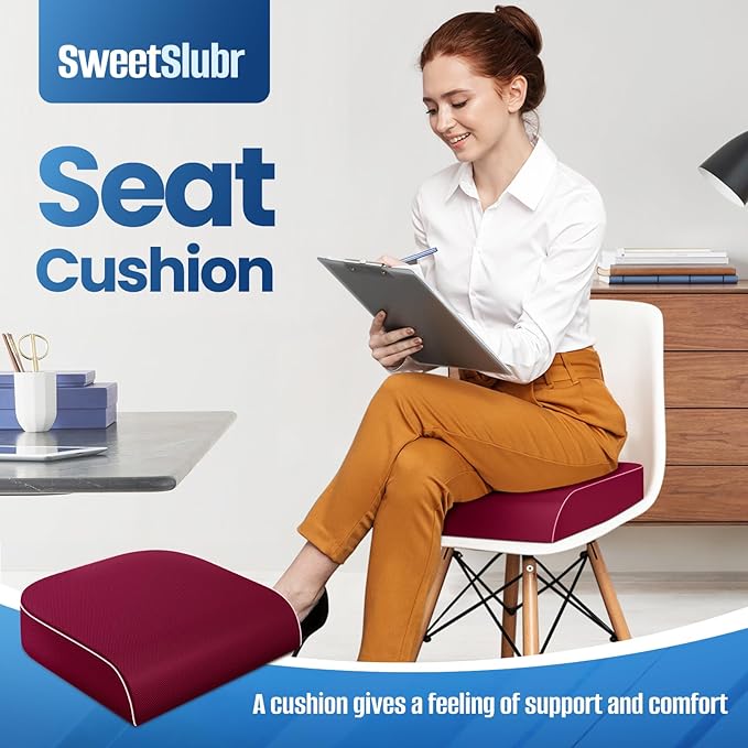 Seat Cushion for Tailbone Pain Relief, Office Chair Cushion, Memory Foam Large Chair Cushion with Non-Slip Cover for Soft Support at Office Chair, Car Seat, Airplane Red/2X-Large