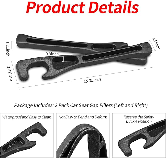 4 Pack Car Seat Gap Filler, Car Seat Gap Plug to Fill The Gap Between Seat and Console, Universal Car Seat Gap Filler Organizer Crevice Blocker Stop Things from Dropping