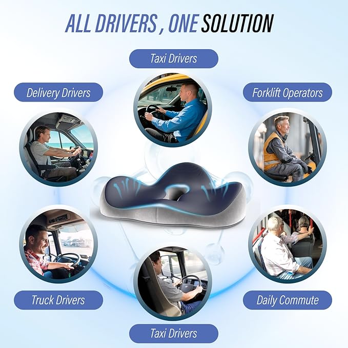 Car Seat Cushion for Long Driving, Ergonomic Memory Foam Seat Cushion for Pressure Relief, Medical Grade Chair Cushion for Office/Wheelchair (Navy Blue)