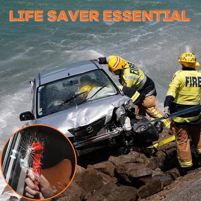 SINSEN Car Safety Hammer Set of 2 Emergency Escape Tool Auto Car Window Glass Hammer Breaker and Seat Belt Cutter Escape 2-in-1 for Family Rescue & Auto Emergency Escape Tools
