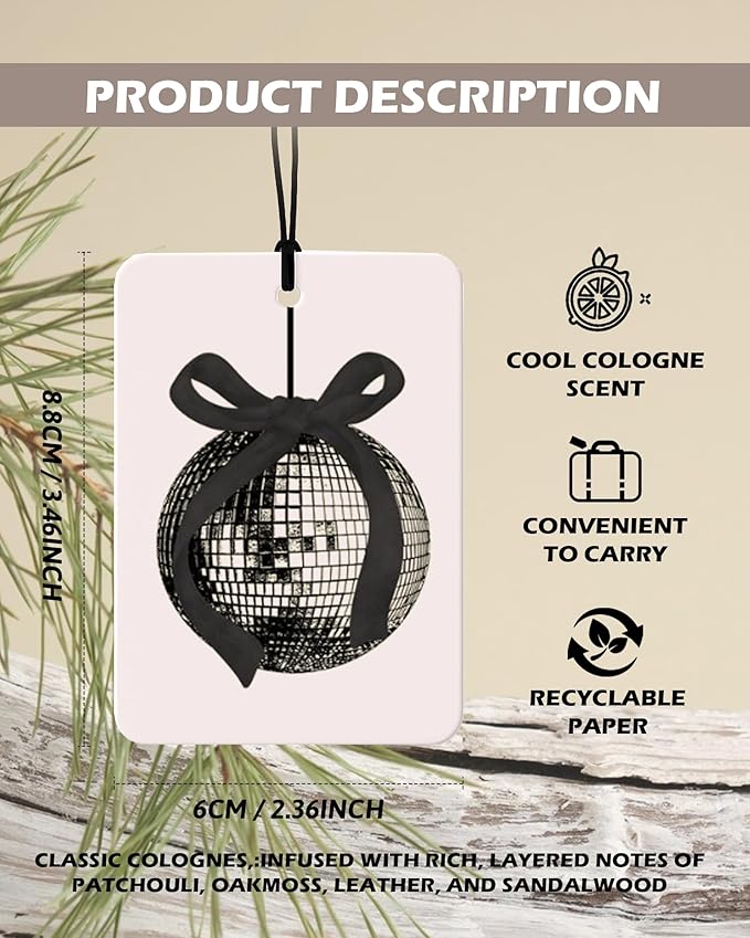 Vintage Black Coquette Cologne Car Air Freshener 4 Pcs, Trendy Preppy Disco Ball Lucky 8 Ball Hanging Air Freshener for Cars Bathroom Dorm Books Decor, Retro Accessories Gifts for Women Girls