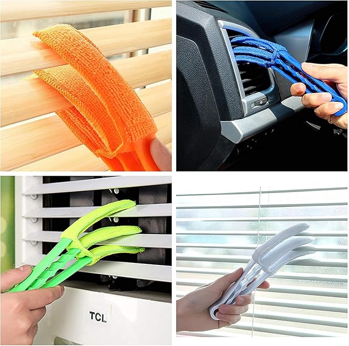 Universal Blind Cleaning Brush, 2 PCS Venetian Blind Cleaner Brush, Shutter Brush, Microfiber Duster Tool for Window Blinds,Air Vents, Keyboard, Car AC, Washable Reusable Gap Cleaning Brushes (Blue)