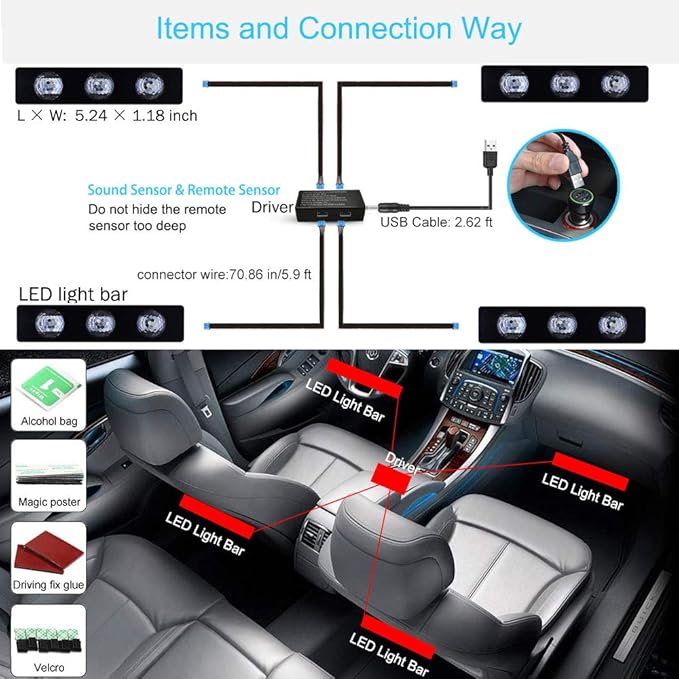 Car Interior Atmosphere Lights, USB Plug-in Romantic Stars Lights for Cars, DC 12V