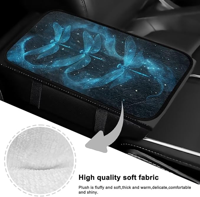 Blue Dragonfly Car Arm Rest Cover Scratch Resistant Center Console Cushion Elastic Flannel Car Arm Rest Cushion for Arm Support Universal Size Seat Arm Rest Cover