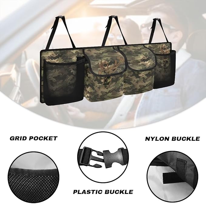 Camo Deer Car Trunk Organizer and Storage,Large Capacity Backseat Hanging Storage with 4 Storage Bag, Backseat Car Organizer Universal for Cars, Truck, vans