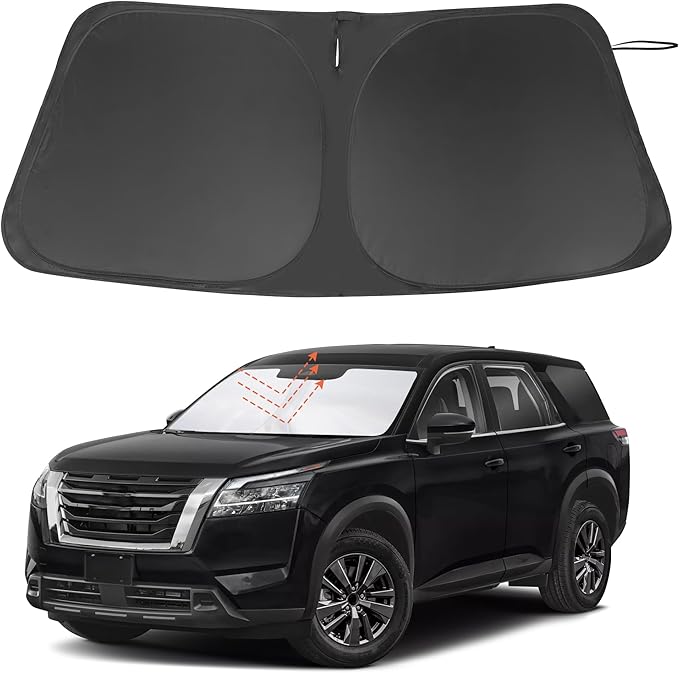 Windshield Sun Shade Custom Fit for 2022 2023 2024 2025 2026 Nissan Pathfinder Accessories Foldable Sunshade Sun Blocker Protect Car from Sun Rays & Heat Damage Keep Car Cooler