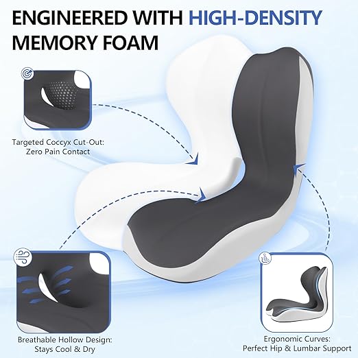 Truck Seat Cushion and Headrest 2-in-1 Set for Truck Driver, Lumbar Support Car Cushions for Long Haul Driving, Memory Foam for Semi Truck & Big Rig, Ergonomic Relief for Back & Sciatic Pain