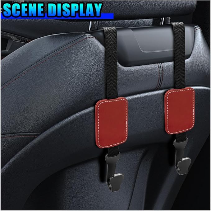 2PCS Car Seat Headrest Hooks, Stylish Suede Automotive Backseat Storage Hanger, Universal Vehicle Interior Seat Organizer Accessories for Purse, Handbag, Umbrella, Grocery (Red)