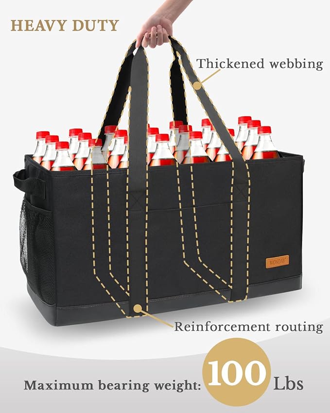 WONDAY Extra Large Utility Tote Bag - Standing Reusable Grocery Bag with Handle