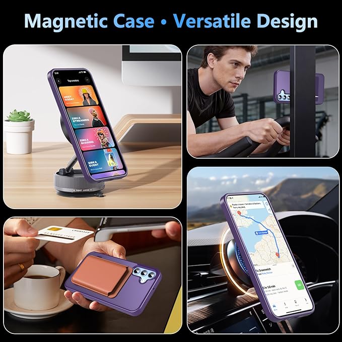 OWKEY for Samsung Galaxy A15 5G Phone Case with Screen Protector & Stand, Magnetic Case for Magsafe Military-Grade Protection Shockproof Matte Cover for Samsung Galaxy A15 5G (Purple)