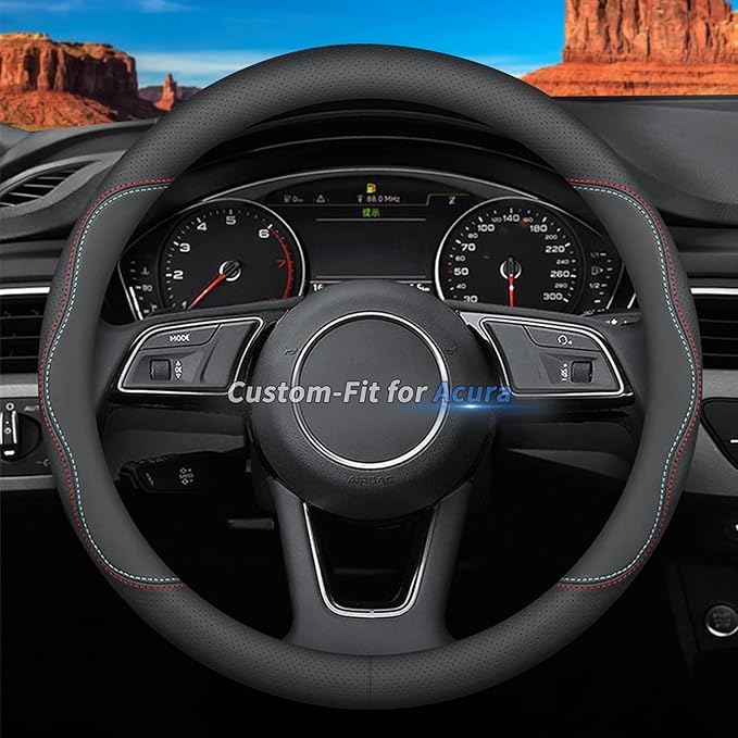 Custom-Fit for Acura Steering Wheel Cover, Premium Leather Car Steering Wheel Cover with Logo, Non-Slip, Breathable, for Acura Accessories (A-Style,for Acura)