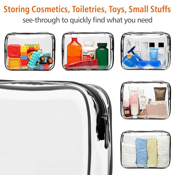 PACKISM TSA Approved Toiletry Bag 3 Medium - Quart Size Clear Makeup Bag for Carry On, Airport Security Compliant Clear Travel bag for Toiletries with Reinforced Seams, Black White Grey