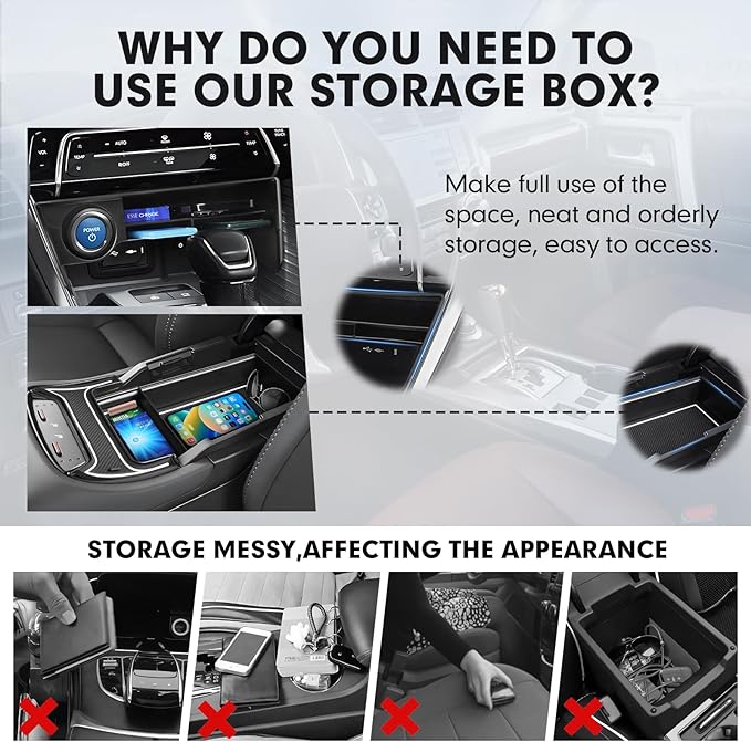 Autorder 2PCS Center Console Organizer for 2021-2024 Toyota Venza Accessories Armrest Storage Box Secondary Insert Tray Center Console Armrest Tray with Nonslip Mats