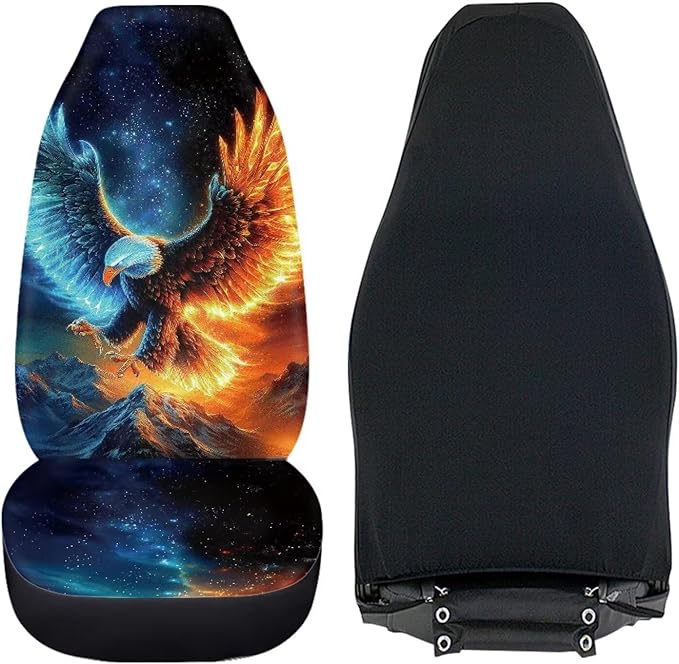 ELEQIN Flame Eagle Car Seat Covers Two Front Only for Car, Automotive Interior Covers, Quick Setup Universal Fit Seat Covers for Car, Truck, SUV