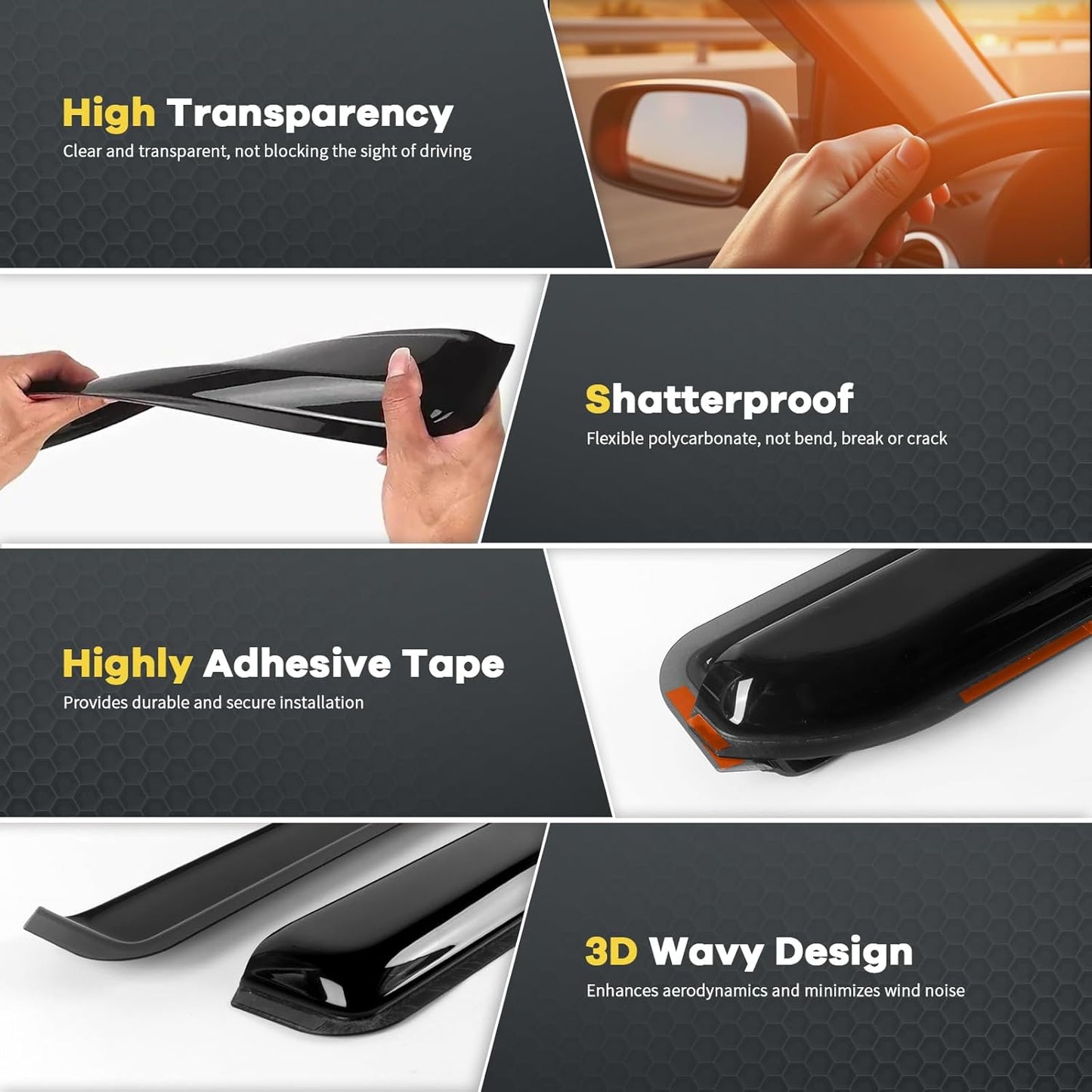 4 PCS in-Channel Rain Guards for Trucks 2019-2024 Dodge Ram 1500 Quad Cab, Smoke Tinted Window Deflectors, Extra Durable Vent Window Visors, Vent Shade Shield 2020 2021 2022 2023