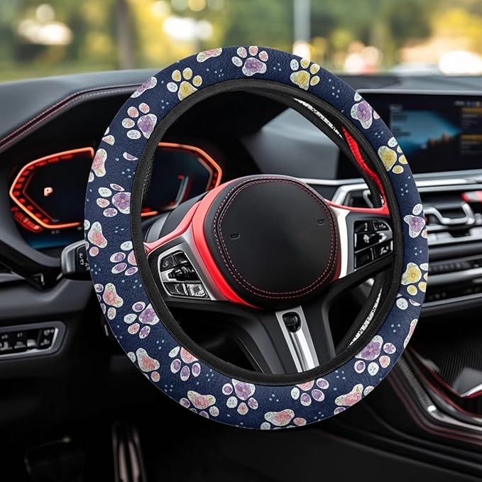 AFPANQZ Purple Yellow Paw Steering Wheel Cover for Cars Universal Fit 14 to 15 inch, Car SUV Sedans Accessories Steering Wheel Protection Sweat Absorption