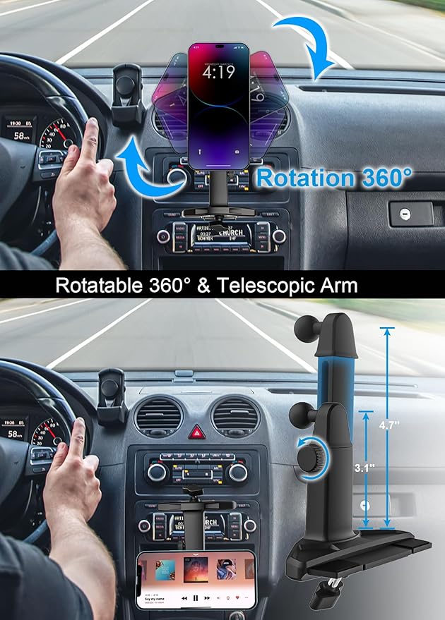 Car CD Slot Phone Mount Magnetic, Car CD Player Phone Holder Mag-Safe with Telescopic Arm [Upgraded Powerful Magnet] for iPhone 15/14/ 13 Series, MagSafe Case & Other Android Phones