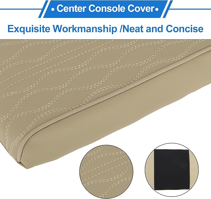 Center Console Cushion Pad 12.59"x6.69" Center Console Cover Armrest Seat Box Cover Faux Leather Beige
