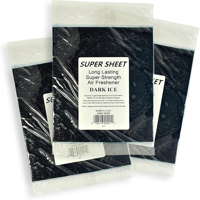 Super Sheet Large (8"x7") Under Seat Car Air Freshener, 3-PACK (Dark Ice)