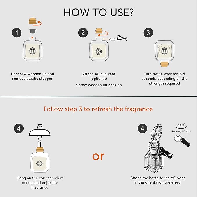 Llum Aqua Hanging Car Air Freshener – Luxury Automotive Perfume Diffuser 10ml (0.34 fl oz), Long-Lasting Fragrance, Alcohol-Free Non-Toxic Car Scent, Glass Bottle With Wood Cap & AC Vent Clip