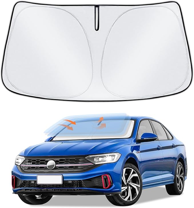 Sun Shade Sunshade for Volkswagen Jetta 2019-2024 2025 2026 Windshield Cover, 4-Layer Front Window Shade Custom fit VW Jetta Sun Visor 240T Retractable Shade Blocks UV Rays Cooler Car Accessories