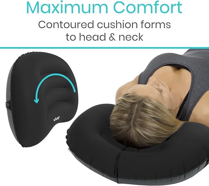 Vive Inflatable Lumbar Pillow - Cushion for Airplane Seat Travel Support - Lower Back Cushion for Car, Office Chair - Adjustable Firm Air Neck Pain, Sciatica Relief - Compact Portable Camping Headrest