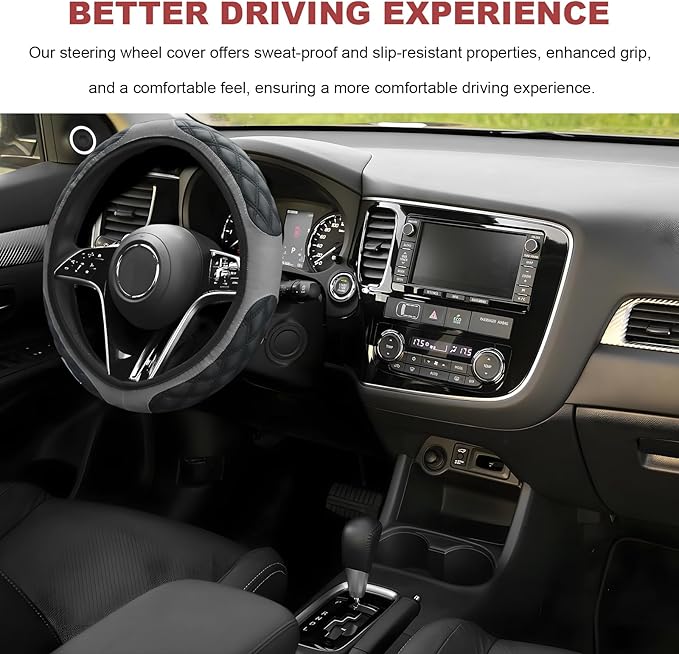 Car Steering Wheel Cover, 15 Inch Elastic Comfortable Auto Steering Wheel Protector, Anti-Slip Leather Wheel Cover Fashionable Interior Accessories for Most Cars Trucks SUVs (Gray)