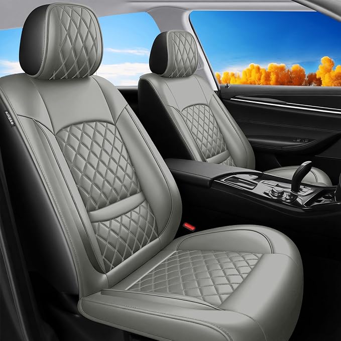 Fit for Accent Seat Covers Compatible with Hyundai Accent 2017-2026 - Waterproof Breathable Leather Automotive Seat Cushions Protector,Airbag Compatible,Only 2 Front seat Covers(Gray)
