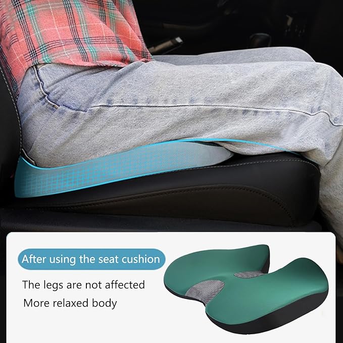 Car Seat Cushion for Long Driving, Ergonomic Memory Foam Seat Cushion, Car Seat Cushion for Back Pain and Lumbar Support Non Slip and Easy Clean for Driving Gaming Chair and Travel C Black