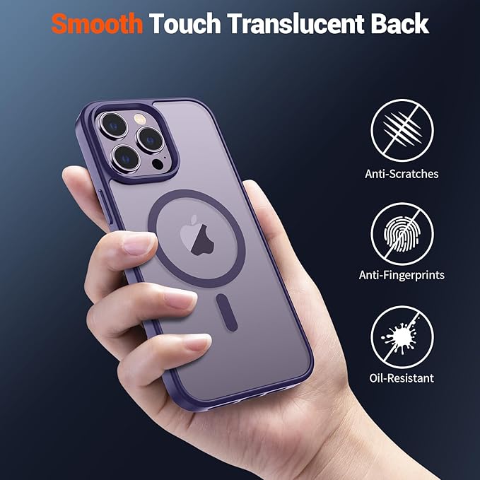 SUPFINE Magnetic for iPhone 15 Pro Case (Compatible with MagSafe) (Military Grade Drop Protection) Translucent Matte Shockproof Phone Case, Dark Purple