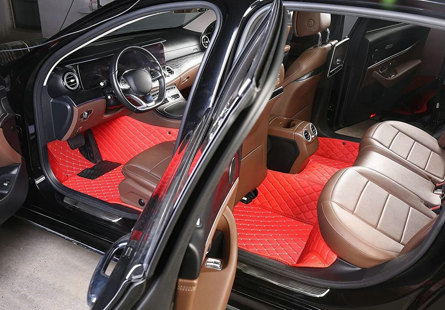 Custom Artificial Leather Waterproof All-Weather Car Floor Mats Fit for 99% Sedan SUV Sports Car Vehicle Car Mat (Pink)