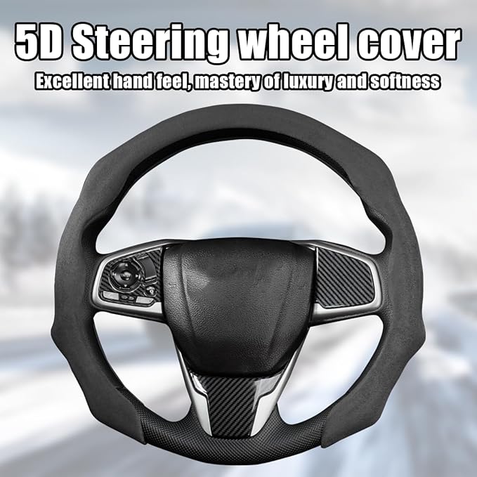 Mandark Car Steering Wheel Cover, Suede Sport Vehicle Steer Wheel Protector Fitting 15 Inch, Non-Slip Comfortable Automotive Interior Decoration Accessories, Universal for Most Cars (Black)