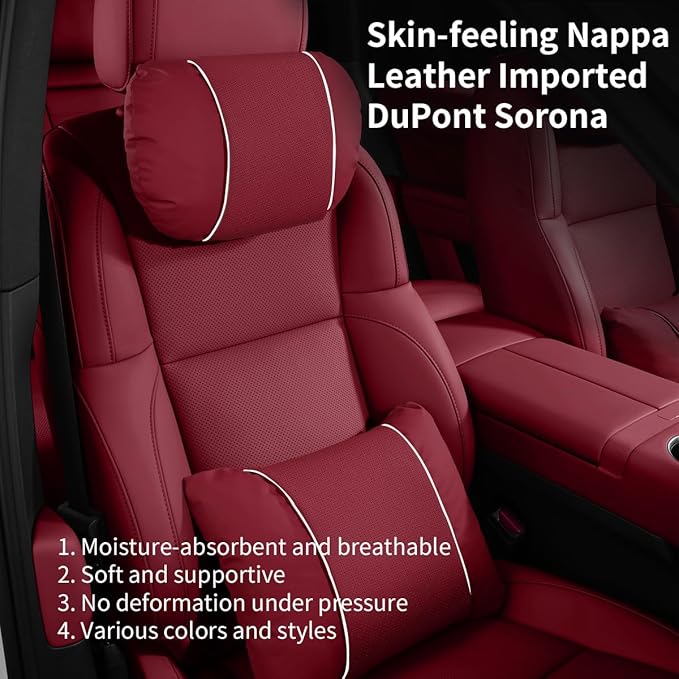 Car Headrest & Lumbar Support Set,Premium Skin-Feeling Napa Leather Soft and Comfortable Headrest,Car Seat Headrest Pillow Waist Support Car Interior Accessories for Driving Home Office