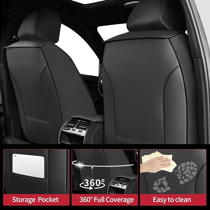 Fit HRV Car Seat Covers for Honda HR-V 2016-2024 2025 2026 - Upgraded Premium Waterproof & Breathable Leather, Airbag Compatible, All-Weather Seat Cushion Protector (2 Front/Black+Red)
