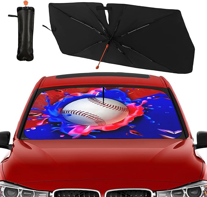 Socira Baseball Car Windshield Sunshade Umbrella Foldable Visor Umbrella Sun Shade Cover Sunshade Front Window Cover Car Accessories Blocks Uv Rays (57" X 30")