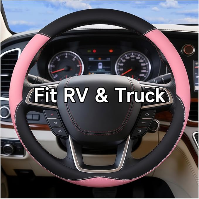 Heavy-Duty Steering Wheel Cover for RV Trucks & Campers - Non Slip Covers, Steering Wheel Grip for Motorhomes & Recreational Vehicles, Fits Oversized 15.5-16 Inch Wheels (Pink)