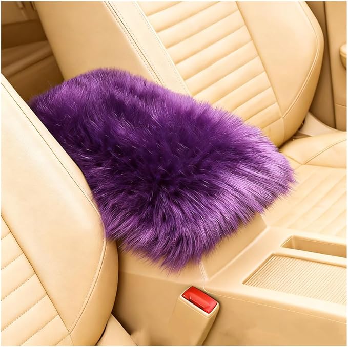 Car Center Console Cover, Fluffy Soft Vehicle Middle Console Arm Rest Cushion Pad, Furry Automotive Interior Armrest Seat Box Protector Decoration Accessories, Universal Fit (Violet)