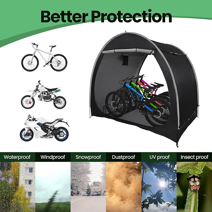 Bike Tent with Bicycle Racks Outdoor Portable Bike Storage Shed with 210D Oxford 800ppm Waterproof for 4/6 Bikes, Covers Shelter for Motorcycle, Garden Tools, Lawn Mower