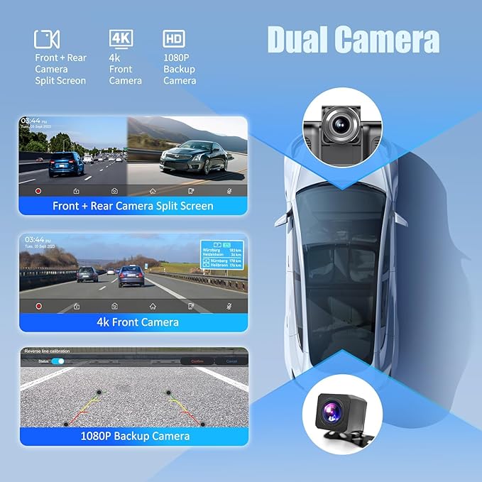 Wireless Apple Carplay Screen for Car,11.26" Portable Car Play & Android Auto Touch Screen, Upgraded Car Stereo with 4K Dash Cam,Backup Camera/Mirror Link/Voice Control/GPS/AUX/FM for All Vehicles