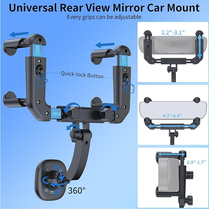 VRIG MG-15 Magnetic Rear View Mirror Phone Holder for car [Big Rear Mirrors Friendly],Magsafe Hands Free 360 Rotating Strong Magnet Cell Phone Mount Fit for iPhone 16/1514/13/12 Series