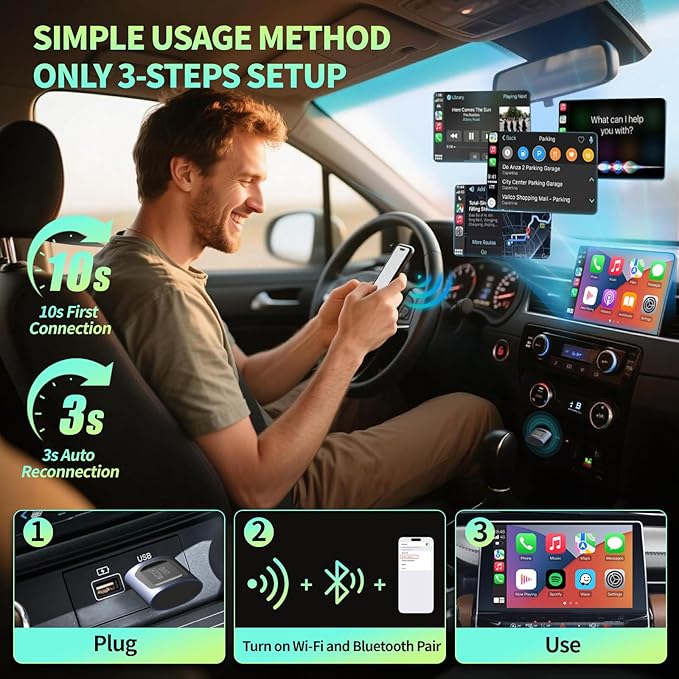 2026 Upgraded 2-in-1 Wireless CarPlay Adapter & Android Auto Wireless Adapter, Bluetooth Car Adapter for Wired to Wireless, Fast & Stable Auto-Connect, 5G WiFi & BT 5.4, Plug & Play (USB-C/A)