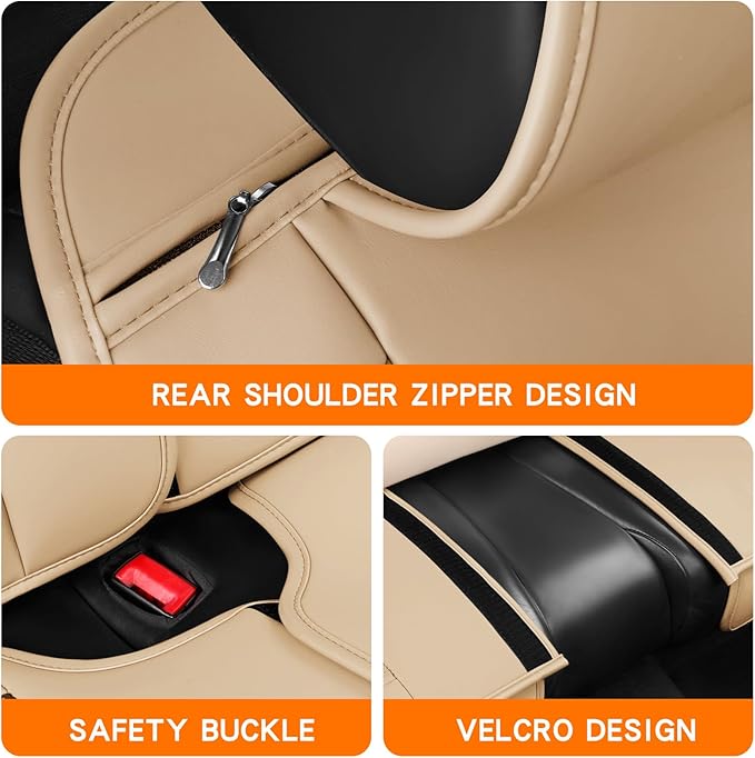 Car Seat Covers Full Set,Black Beige Car Seat Cover, Car Seat Protector Waterproof, Nappa Leather Car Seat Cushion, Fit for Most Cars