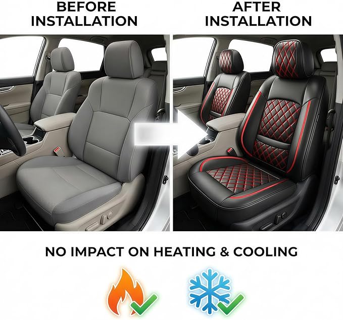 Fit Elantra Car Seat Covers for Hyundai Elantra 2017-2025 2026 - Premium Leather, Waterproof, All-Weather, Airbag Compatible, Anti-Slip, Breathable, Seat Protectors, Full Set, Redline