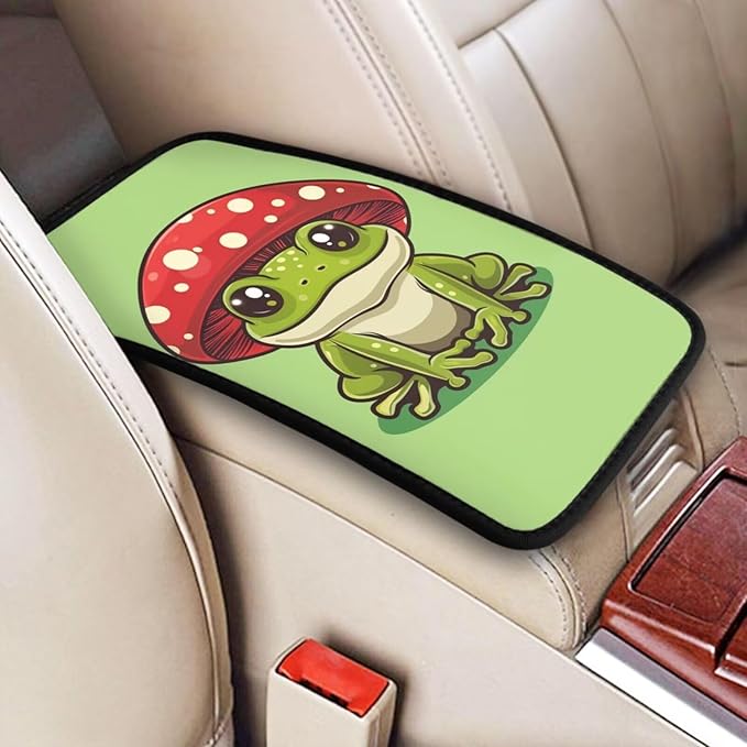 Frog Center Console Cover Mushroom Car Armrest Cushion Pad Sage Green Arm Rest Protector Console Box Covers Cars Decor Accessories
